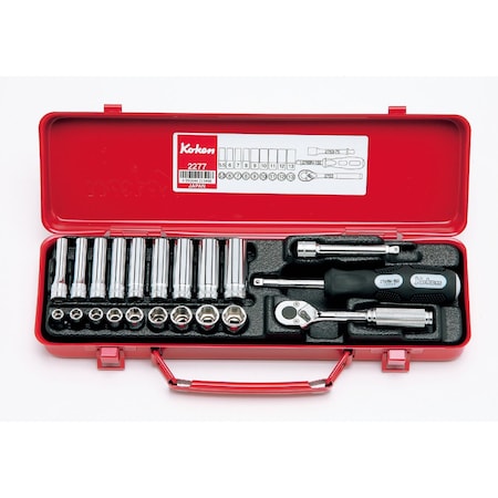Ko-Ken Socket set 6 Point 21 pieces 1/4 Sq. Drive 2277